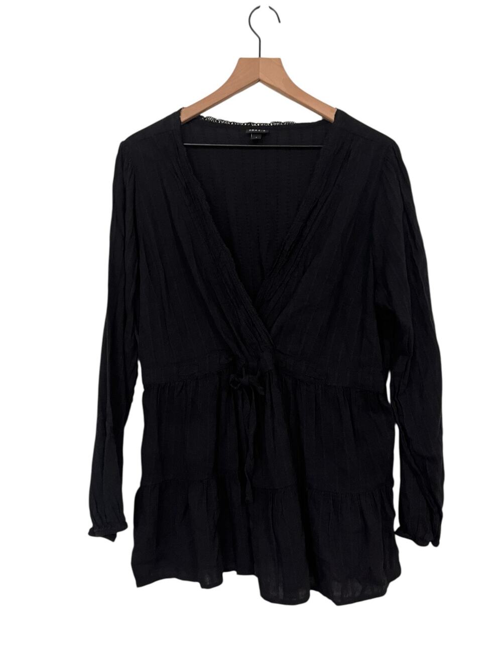 Torrid Womens Black Babydoll Cotton Surplice Tiered Top Size 1 / 1X 41265025